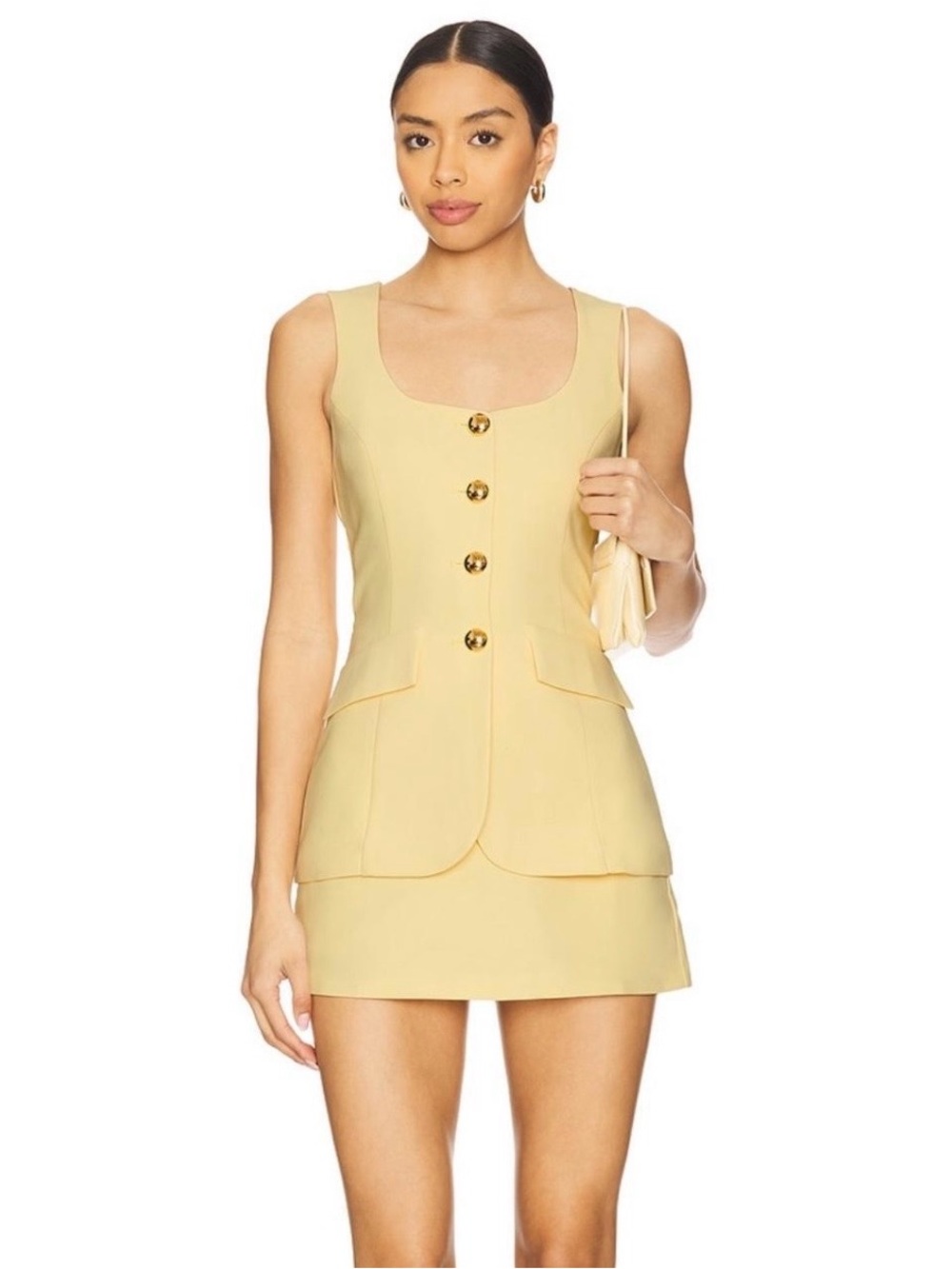 Amanda Uprichard Pale Yellow Button-Front Mini Dress Romper